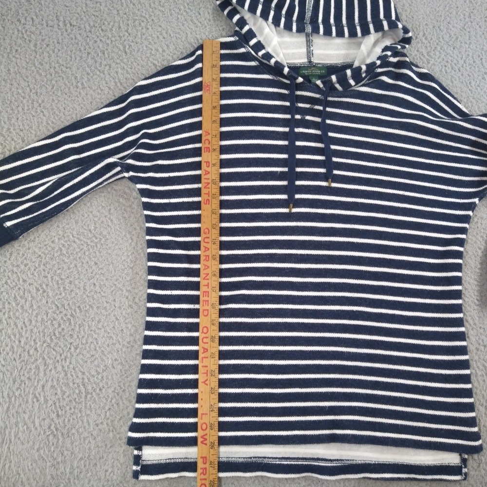 Lauren Jeans Co. Pullover Hoodie Ralph Lauren Womens Large Blue Striped Nautical - Picture 12 of 16